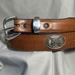 Vintage Sentry Brown Leather Belt Silver Golf Ball Club Concho size 31" 1996